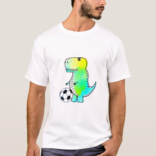 Niedliche Dinosaurier Lieben Fußball Wasserfarbe T-Shirt (Vorderseite)