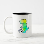 Niedliche Dinosaurier Lieben Fußball Wasserfarbe Zweifarbige Tasse (Links)