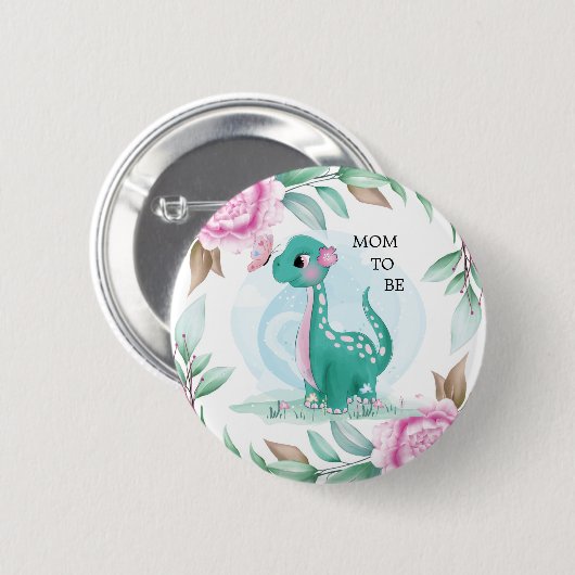 Niedliche Dinosaurier-Mama als Babydusche Button (Vorne & Hinten)