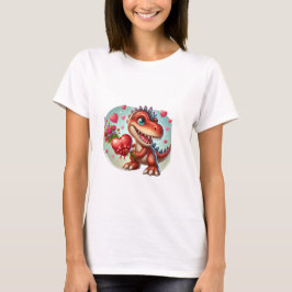 niedliche Dinosaurier mit Blume, umgeben von Herze T-Shirt