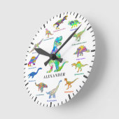 Niedliche Dinosaurier mit Namen bunt Personalisier Runde Wanduhr (Winkel)