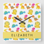 Niedliche Dinosaurier, Muster der Dinosaurier, Ihr Quadratische Wanduhr (Vorderseite)