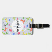 Niedliche Dinosaurier Muster Monogramm Name Kinder Gepäckanhänger (Vorderseite horizontal)