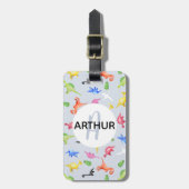 Niedliche Dinosaurier Muster Monogramm Name Kinder Gepäckanhänger (Vorderseite vertikal)