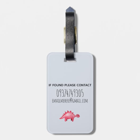 Niedliche Dinosaurier Muster Monogramm Name Kinder Gepäckanhänger (Rückseite vertikal)