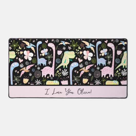 Niedliche Dinosaurier Muster Skript I Liebe Sie Schreibtischunterlage (Vorderseite)