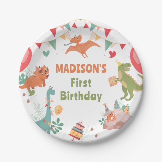 Niedliche Dinosaurier Party Paper Teller (Vorderseite)
