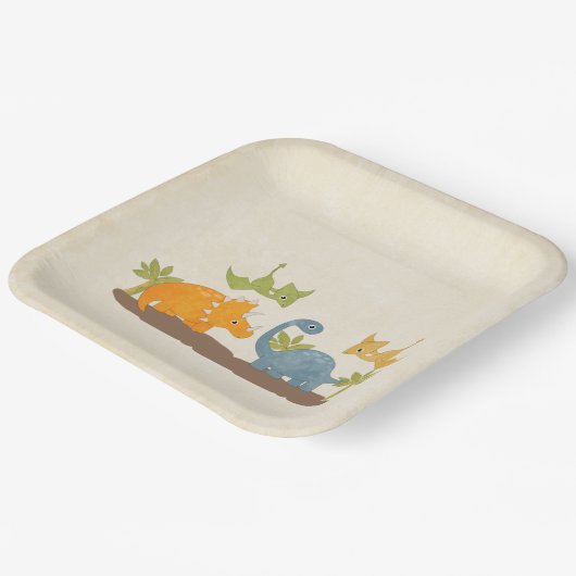 Niedliche Dinosaurier prähistorische Tierwelt Pappteller (Gewinkelt)