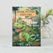 Niedliche Dinosaurier rauschen Junge Geburtstag Einladung (Stehend Vorderseite)