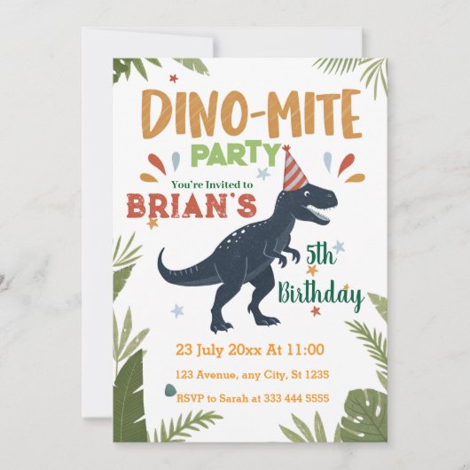 Niedliche Dinosaurier rauschen Junge Geburtstag Einladung (Vorderseite)