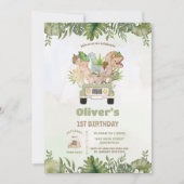 Niedliche Dinosaurier Safari Auto 1. 2. 3. Geburts Einladung (Vorderseite)