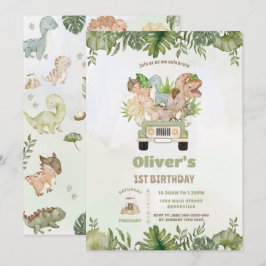 Niedliche Dinosaurier Safari Auto 1. 2. 3. Geburts Einladung