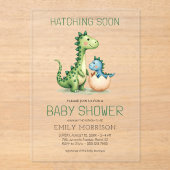 Niedliche Dinosaurier Schläge Bald Babydusche Acryleinladungen (Vorderseite)