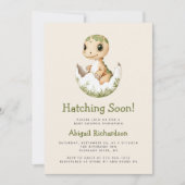 Niedliche Dinosaurier Schläge bald QR Code Baby Du Einladung (Vorderseite)