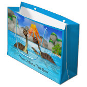 Niedliche Dinosaurier Sondertext Große Geschenktas Große Geschenktüte (Vorderseite Schrägansicht)