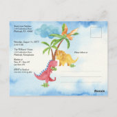 Niedliche Dinosaurier spielen Kinderdusche Einladu Postkarte (Rückseite)