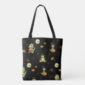 Niedliche Dinosaurier spielen Kürbistrick oder Lec Tasche (Rückseite)