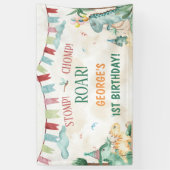 Niedliche Dinosaurier Stomp Chomp Roar Boy Geburts Banner (Vertikal)