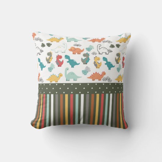 Niedliche Dinosaurier Stripe Pattern Kids Kissen (Vorderseite)