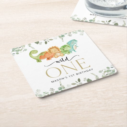 Niedliche Dinosaurier, T-Rex, Jurassic, erster Geb Rechteckiger Pappuntersetzer (angewinkelt)