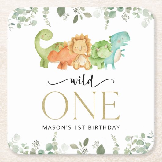 Niedliche Dinosaurier, T-Rex, Jurassic, erster Geb Rechteckiger Pappuntersetzer (Vorderseite)