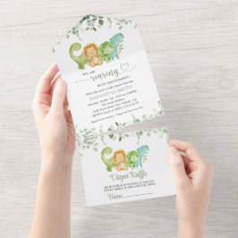 Niedliche Dinosaurier, T-Rex, Jurassik, Babydusche All In One Einladung