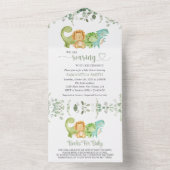 Niedliche Dinosaurier, T-Rex, Jurassik, Babydusche All In One Einladung (Innen Boden)