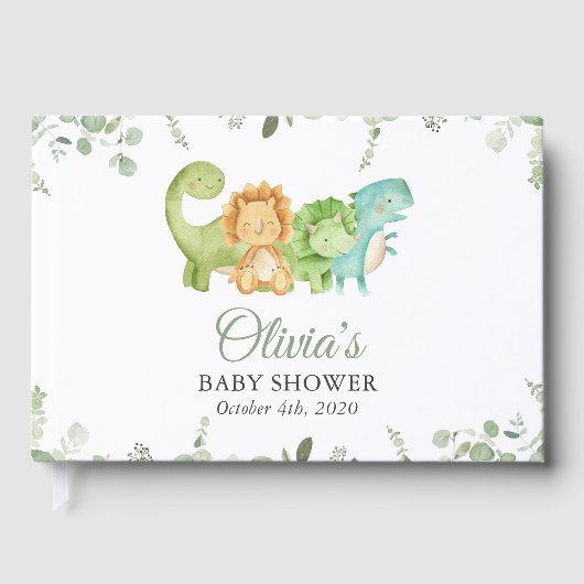 Niedliche Dinosaurier, T-Rex, Jurassik, Babydusche Gästebuch (Vorderseite)