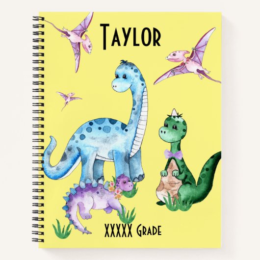 Niedliche Dinosaurier T-Rex Name Spiral Notebook Notizblock (Vorderseite)