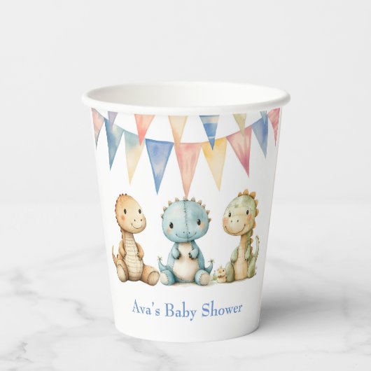 Niedliche Dinosaurier und Friends Boy Baby Dusche Pappbecher (Rückseite)