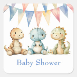 Niedliche Dinosaurier und Friends Boy Baby Dusche Quadratischer Aufkleber