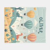 Niedliche Dinosaurier und Heißluftballons Fleecedecke (Vorderseite (Horizontal))