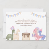 Niedliche Dinosaurier und Kuchen Kind Geburtstag Einladung (Rückseite)