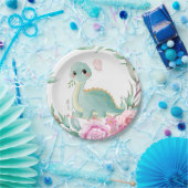 Niedliche Dinosaurier und Pink Peonies Baby Dusche Pappteller (Party)