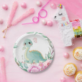 Niedliche Dinosaurier und Pink Peonies Baby Dusche Pappteller (Party)