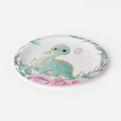 Niedliche Dinosaurier und Pink Peonies Baby Dusche Pappteller (Schrägansicht)