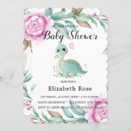 Niedliche Dinosaurier und Pink Peony Baby Dusche l Einladung