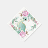 Niedliche Dinosaurier und Pink Peony Baby Dusche Serviette (Ecke)