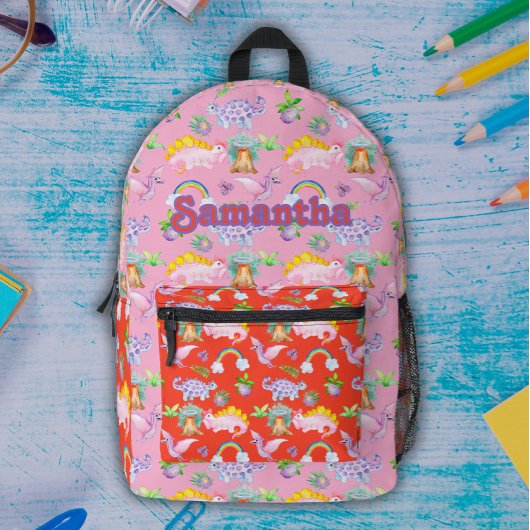 Niedliche Dinosaurier und Regenbogen Bedruckter Rucksack