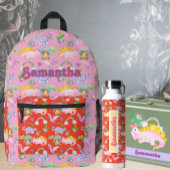 Niedliche Dinosaurier und Regenbogen Bedruckter Rucksack