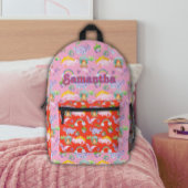 Niedliche Dinosaurier und Regenbogen Bedruckter Rucksack