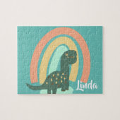 Niedliche Dinosaurier und Regenbogen Farbenfrohe K Puzzle (Horizontal)