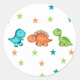 Niedliche Dinosaurier und Stars Babydusche Runder Aufkleber