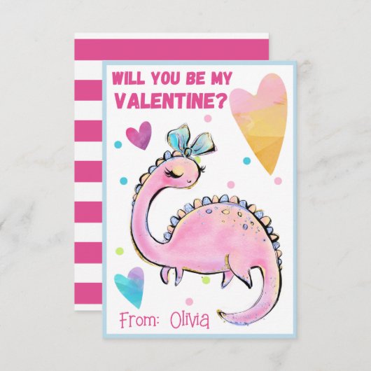 Niedliche Dinosaurier Valentine Karte für Kinder S (Vorne/Hinten)