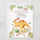 Niedliche Dinosaurier Vierte Geburtstagsparty Einl Einladung (Vorderseite)