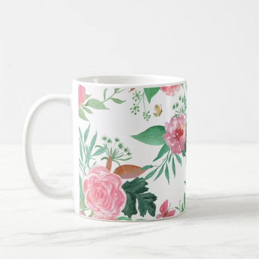 Niedliche Dinosaurier Vintages Blumenmuster Kaffeetasse (Links)