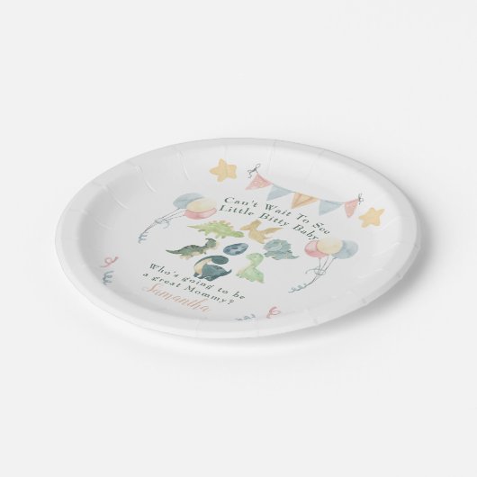 Niedliche Dinosaurier Wasserfarbe Kinderdusche Pappteller (Schrägansicht)