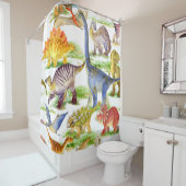 Niedliche Dinosaurier Wasserfarbe Nahtlose Kunst Duschvorhang (Beispiel)