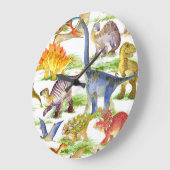 Niedliche Dinosaurier Wasserfarbe Nahtlose Kunst Große Wanduhr (Winkel)