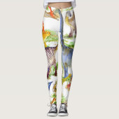 Niedliche Dinosaurier Wasserfarbe Nahtlose Kunst Leggings (Vorderseite)